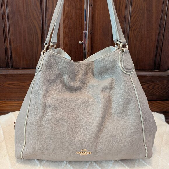 COACH Edie Leather Shoulder Bag #35926 Light Grey/Birch/Chalk - Picture 2 of 16